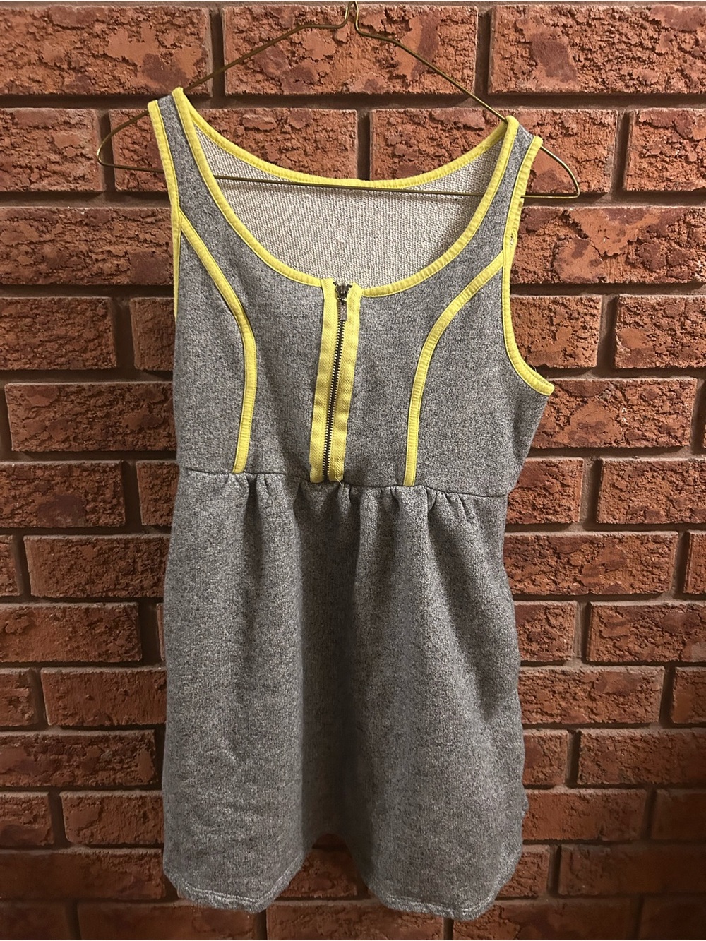 Gray Tank Top with Yellow Trim Front Zip
